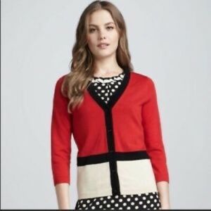 Kate Spade beige and red colorblock 3/4 sleeve cardigan